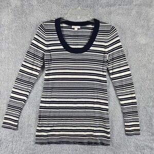 Gap Maternity Navy Blue White Striped Wool Blend Scoop Neck Sweater Small